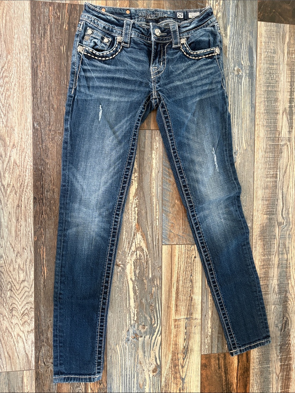 Miss Me Dark Indigo Skinny Jeans with Embroidered Pockets